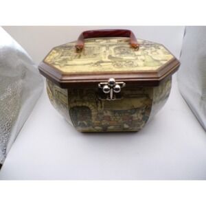 Vintage Anton Pieck Wood Octagon Shaped Handbag Purse Vanity